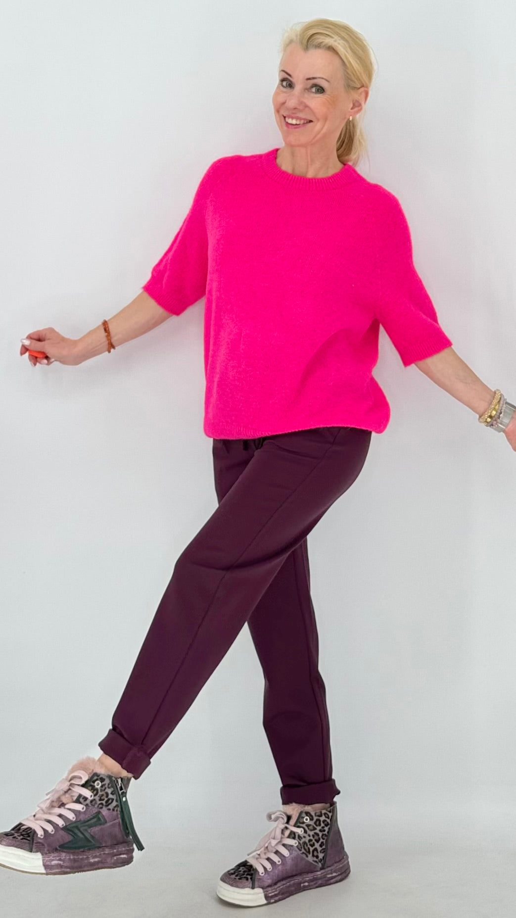 Pullover – Kurzarm-Strickpullover in Pink