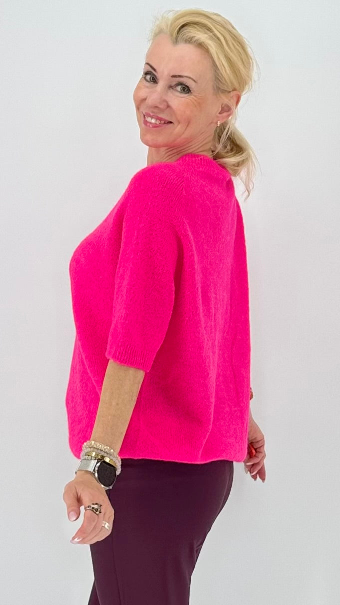 Pullover – Kurzarm-Strickpullover in Pink