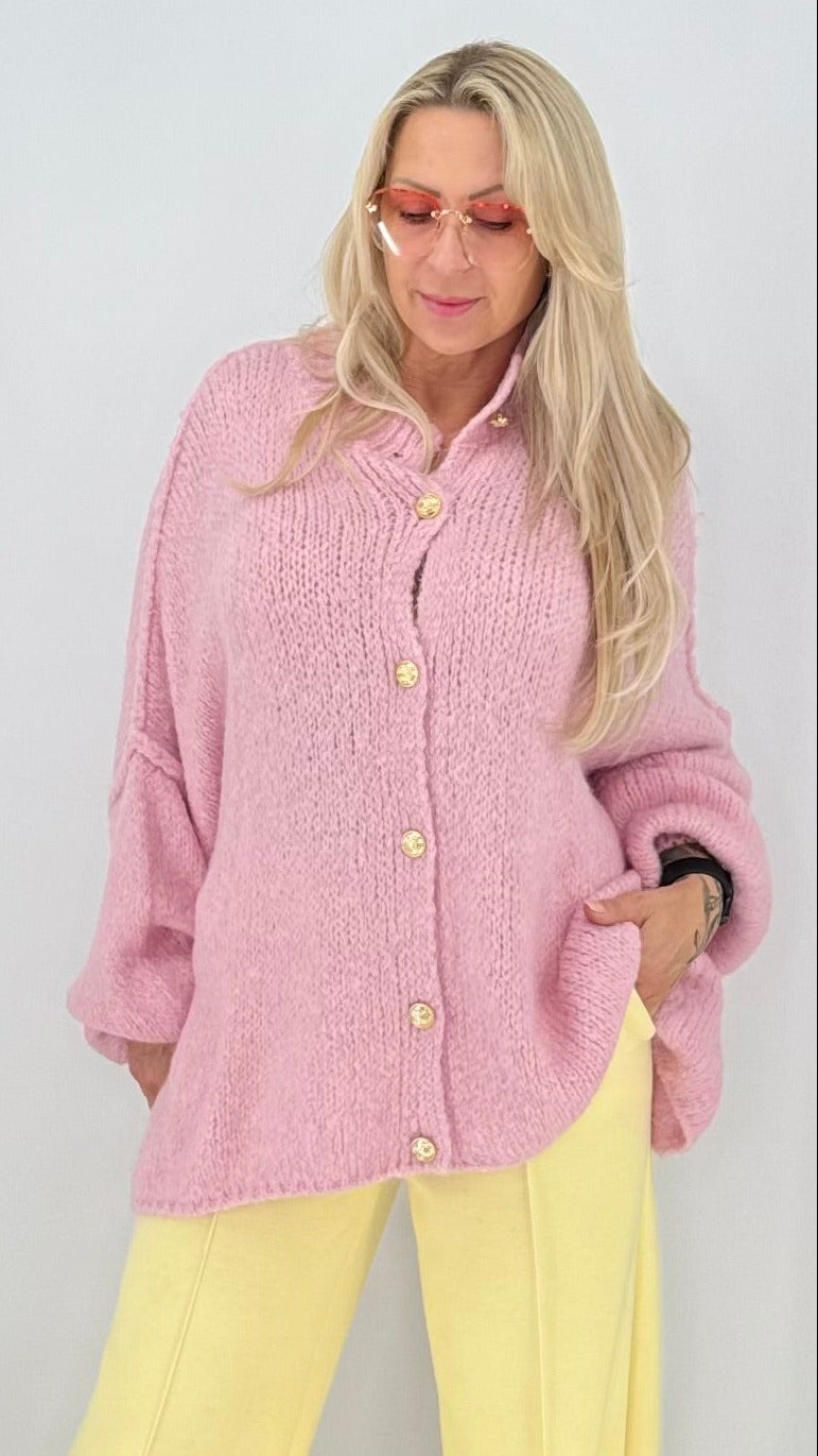 Oversize Bouclé Strickjacke mit Knöpfen – Rosa, Beige, Taupe