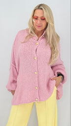 Oversize Bouclé Strickjacke mit Knöpfen – Rosa, Beige, Taupe
