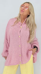 Oversize Bouclé Strickjacke mit Knöpfen – Rosa, Beige, Taupe