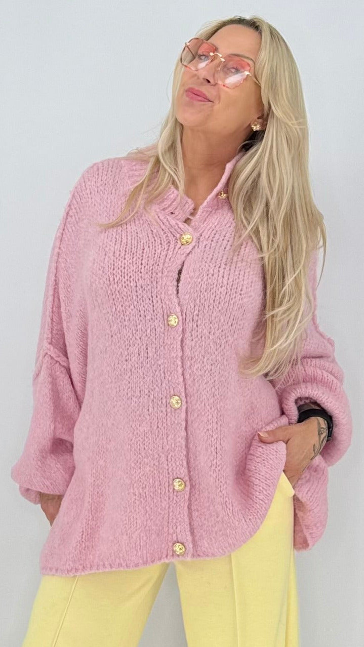 Oversize Bouclé Strickjacke mit Knöpfen – Rosa, Beige, Taupe