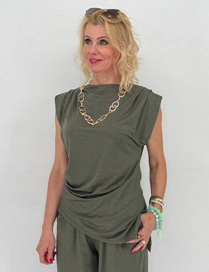 Top "Classy", assymetrisch khaki