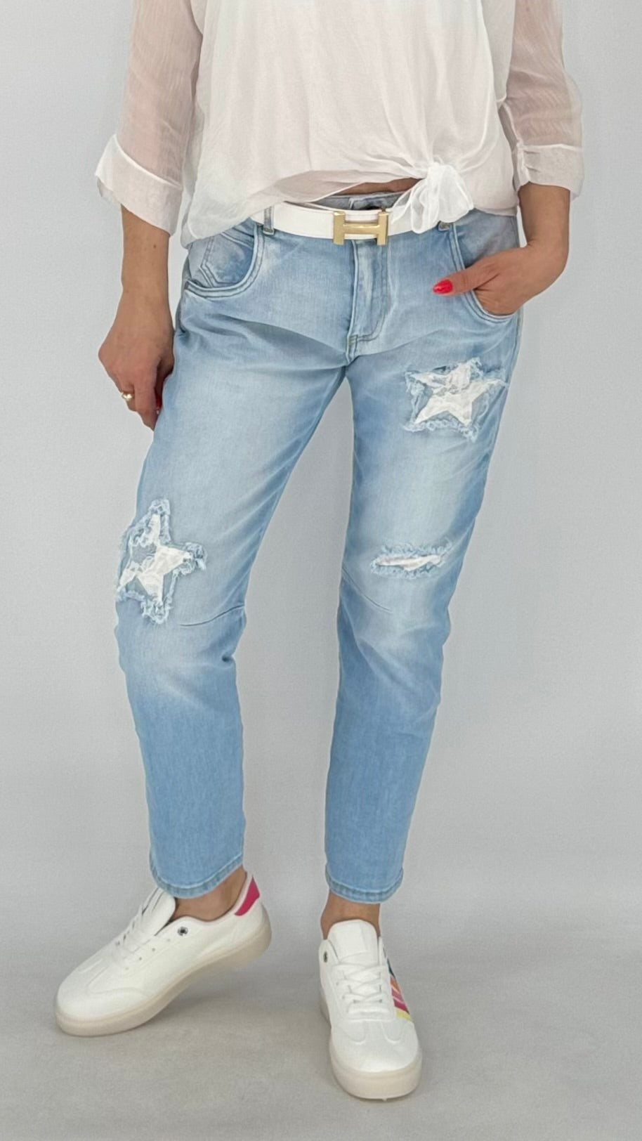 Mid Waist Jeans, Relaxed Fit, hellblau By Elena Fashion