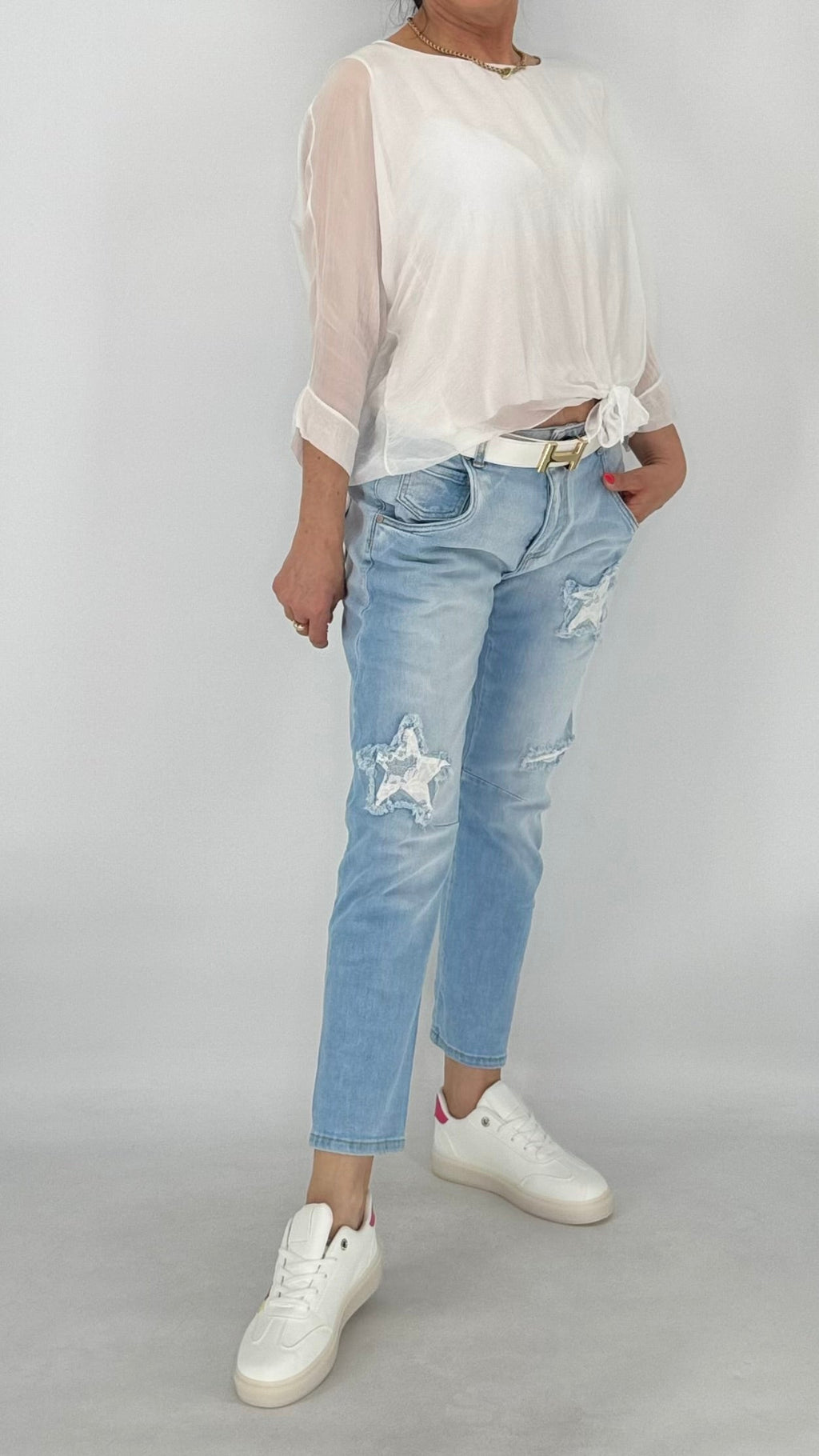 Mid Waist Jeans, Relaxed Fit, hellblau By Elena Fashion