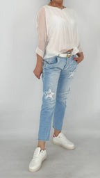 Mid Waist Jeans, Relaxed Fit, hellblau By Elena Fashion