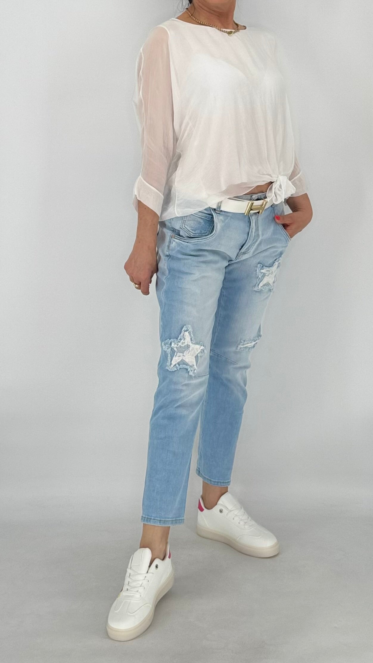Mid Waist Jeans, Relaxed Fit, hellblau