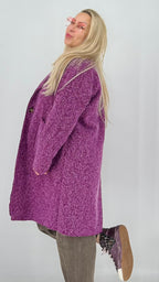 Langer Flausch-Strickmantel in Bouclé-Optik mit Reverskragen – 6 Farben