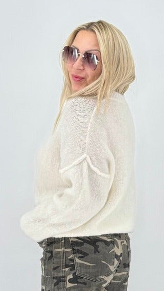 Kuscheliger Baby-Alpaka Pullover – Weiß, Hellblau, Flieder / Lavendel