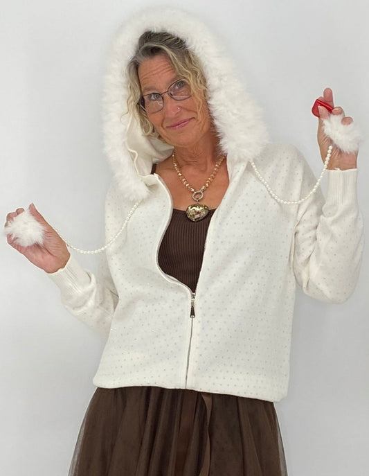 Kuschelige Strickjacke mit Fell-Details, weiss