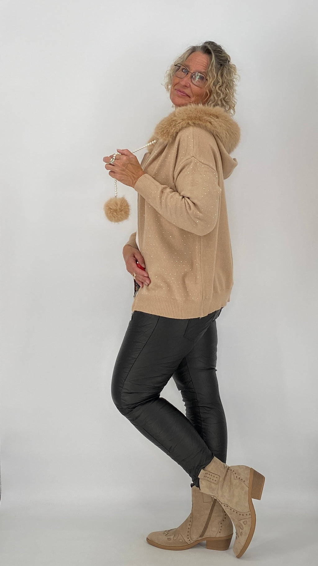 Lederimitat Hose, schwarz