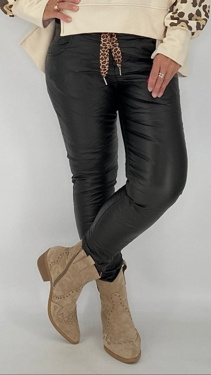 Lederimitat Hose, schwarz