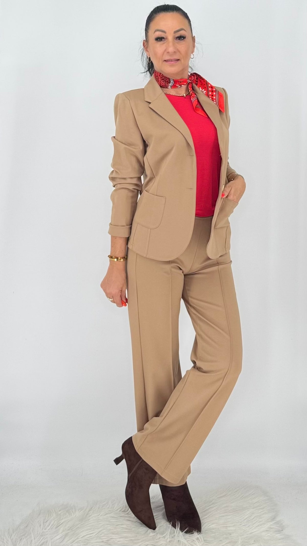 Basic langarm Shirt mit Cashmere-Blend, rot
