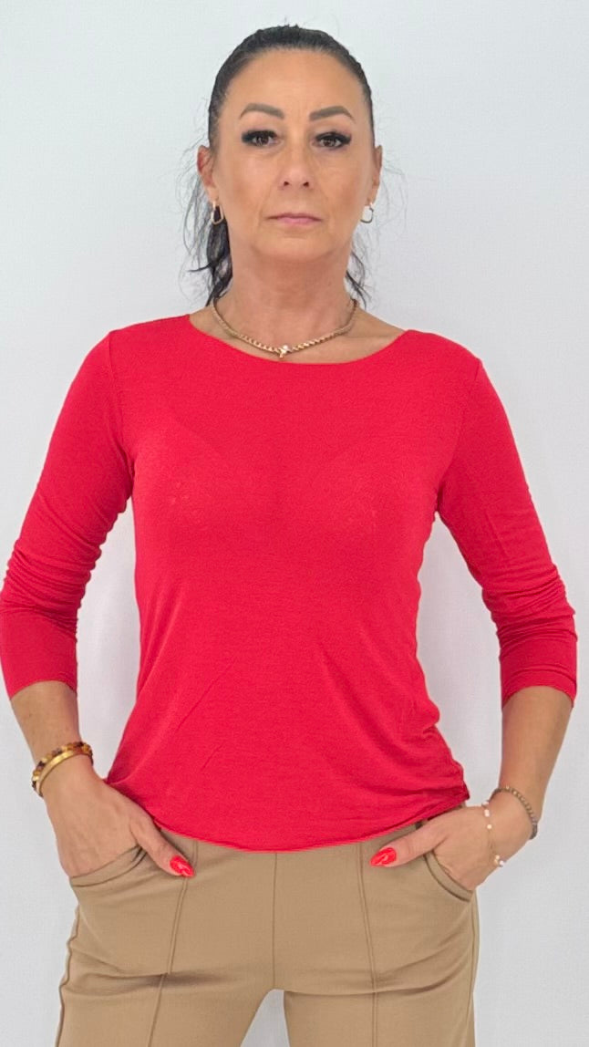 Basic langarm Shirt mit Cashmere-Blend, rot