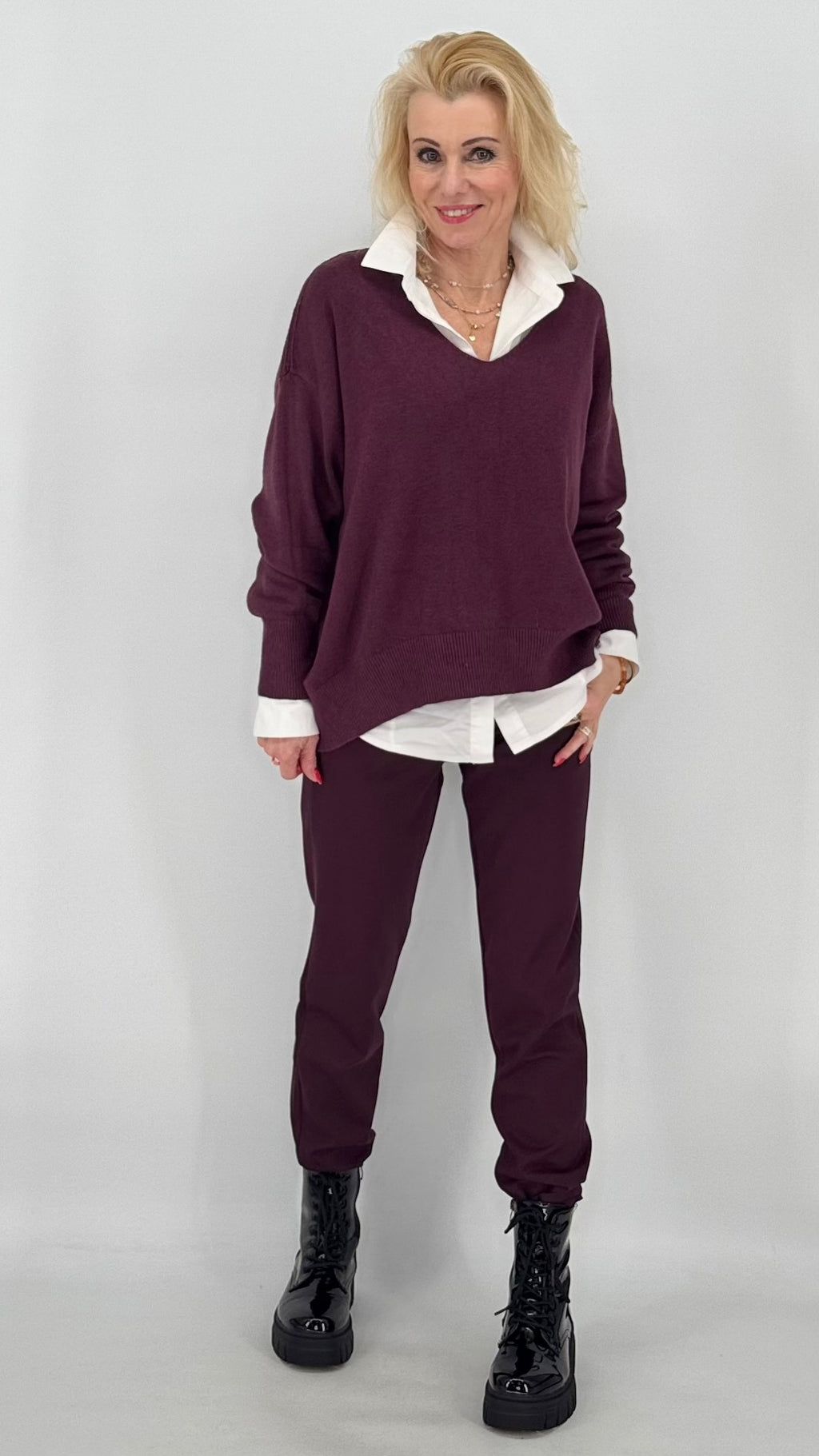 Pullover ESViViD in bordeaux, dunkelbraun, beige