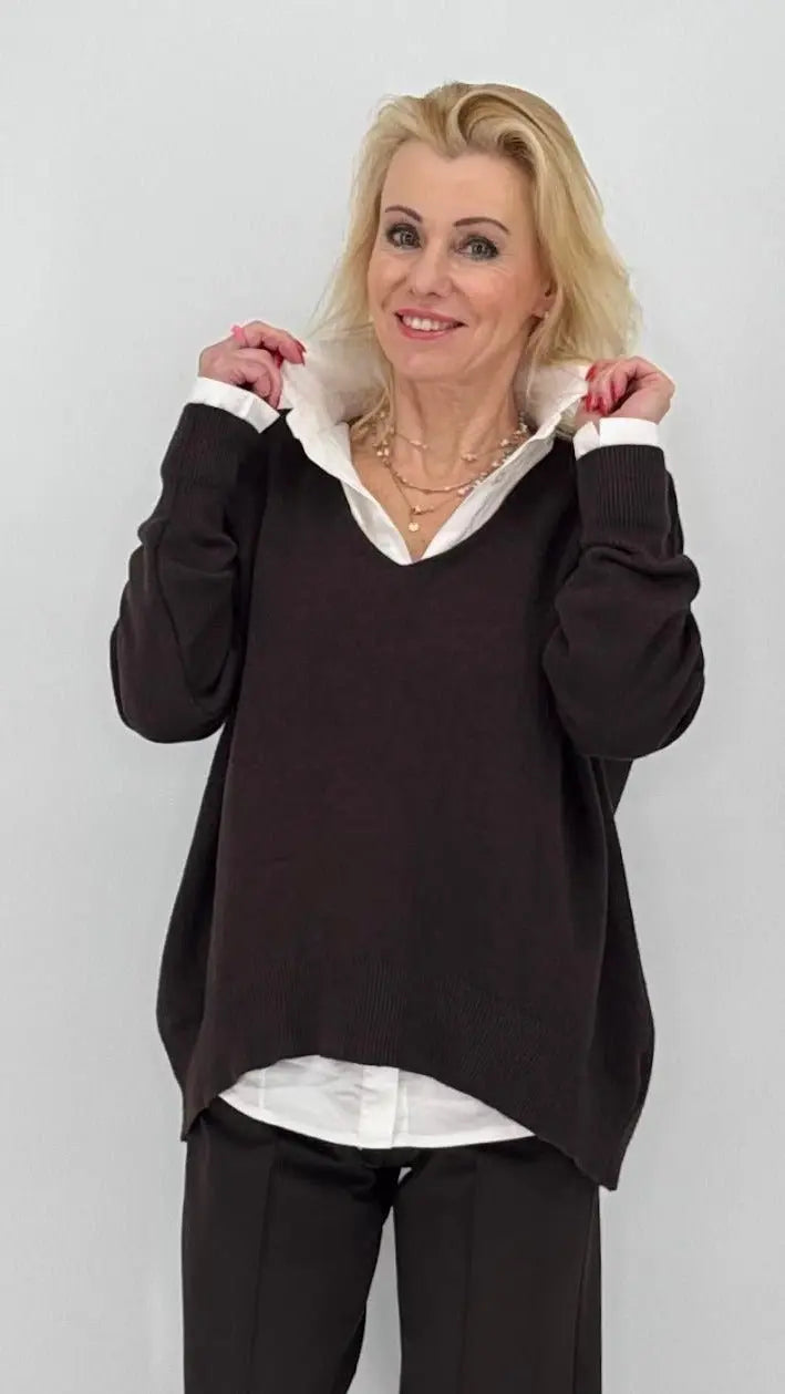 Pullover ESViViD in bordeaux, dunkelbraun, beige - By Elena FashionBy Elena Fashion
