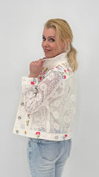 Spitzen-Jeansjacke mit Blumenstickerei