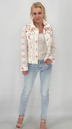 Spitzen-Jeansjacke mit Blumenstickerei