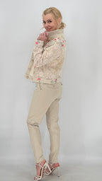 Spitzen-Jeansjacke mit Blumenstickerei