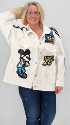 Oversized Jacke, Denim in Weiss, gemischt mit Comic - Elemente - By Elena FashionBy Elena Fashion