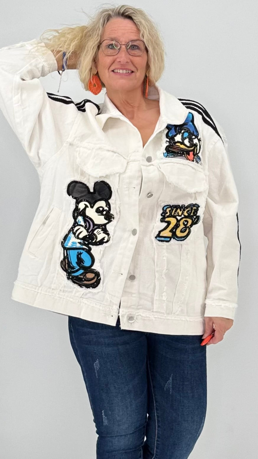 Oversized Jacke, Denim in Weiss, gemischt mit Comic-Elemente