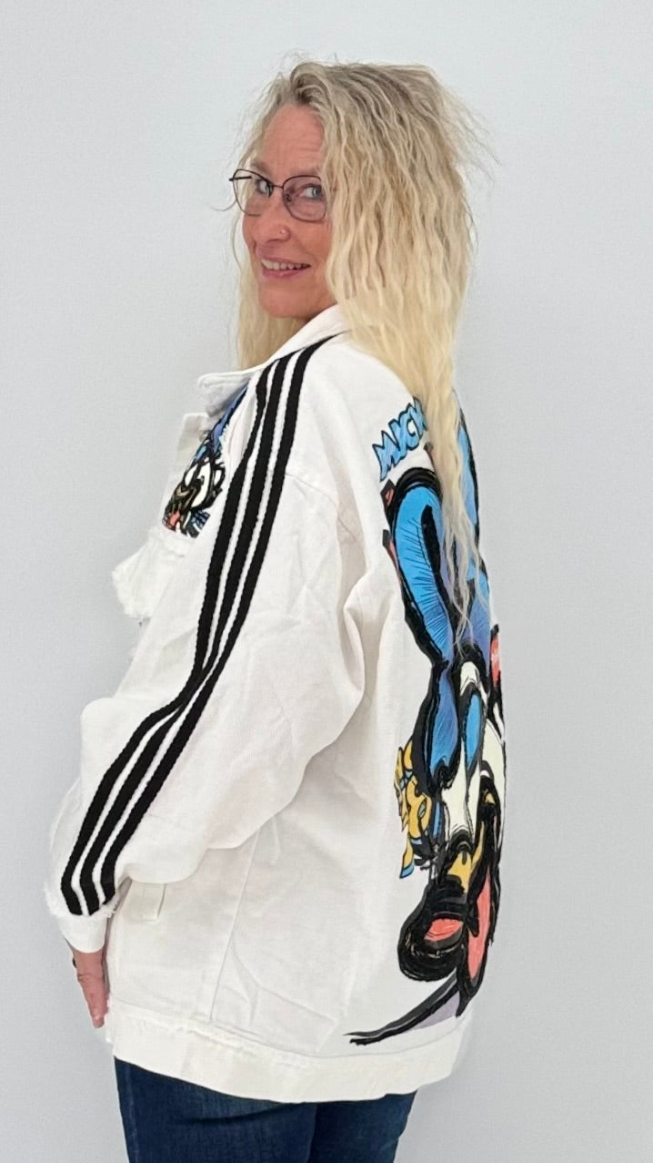 Oversized Jacke, Denim in Weiss, gemischt mit Comic-Elemente