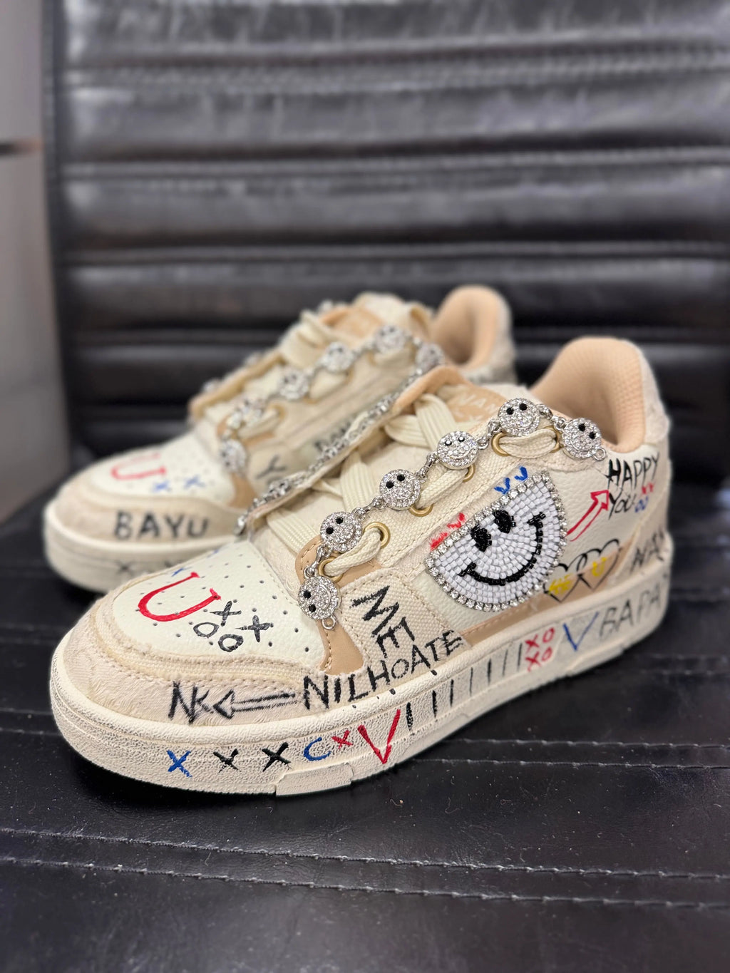 Sneaker NAN - KU "Smiley", beige, schwarz - By Elena FashionBy Elena Fashion