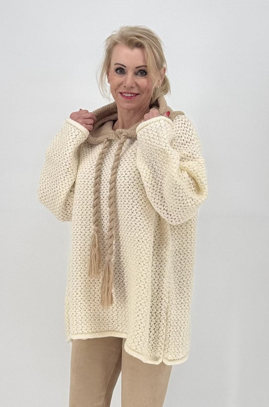 Strickhoodie Bicolor Creme