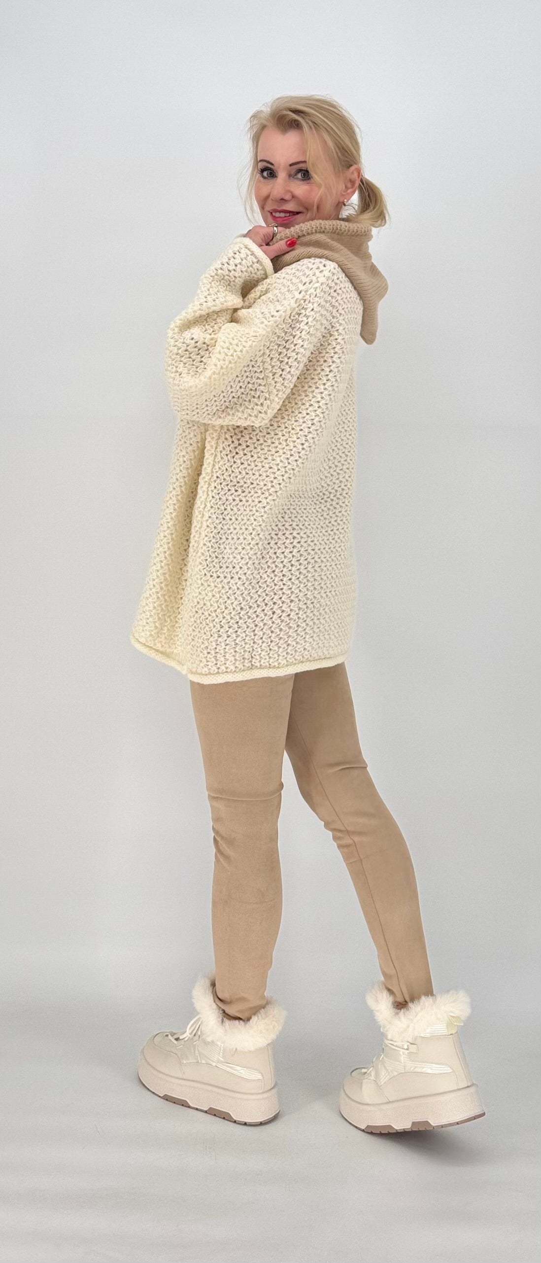 Strickhoodie Bicolor Creme