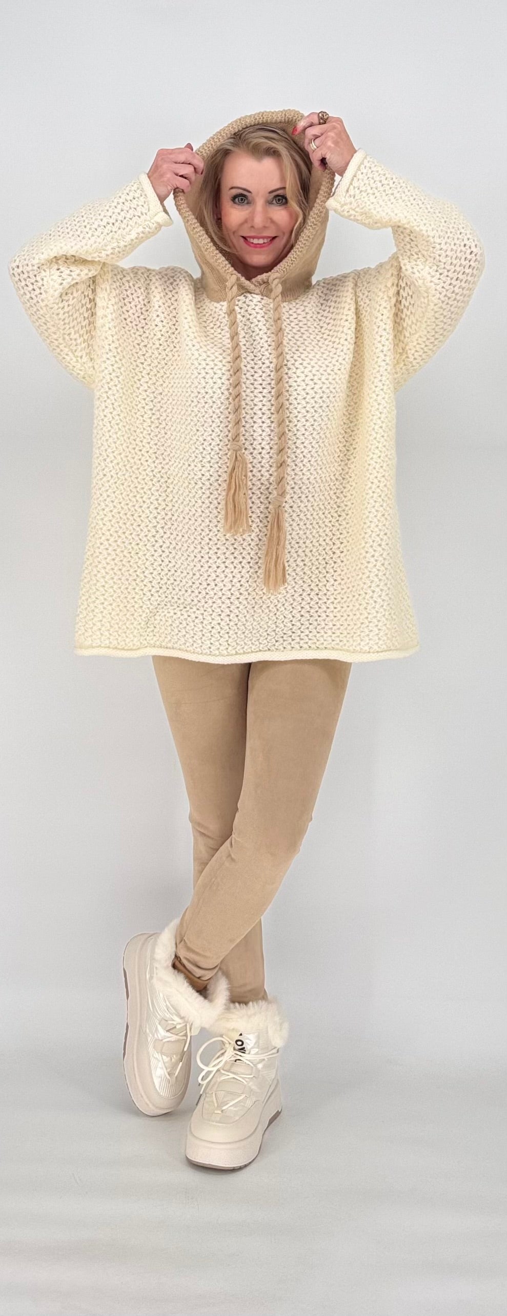 Strickhoodie Bicolor Creme