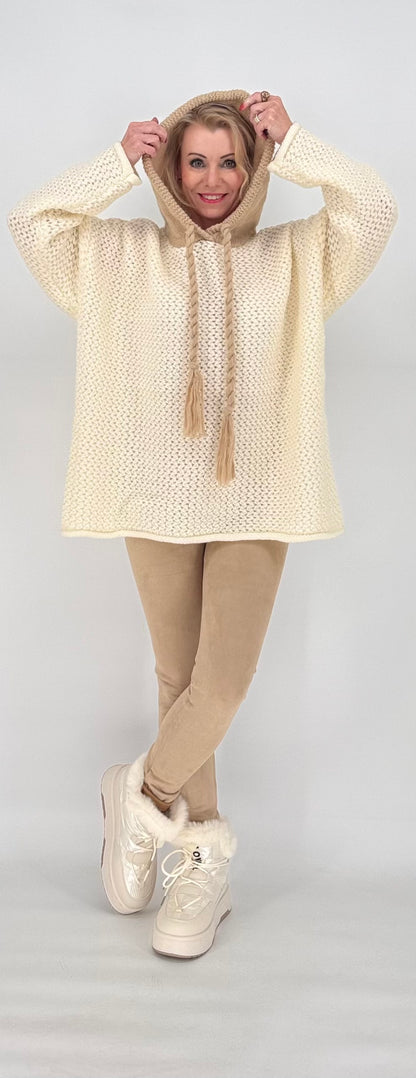 Strickhoodie Bicolor Creme