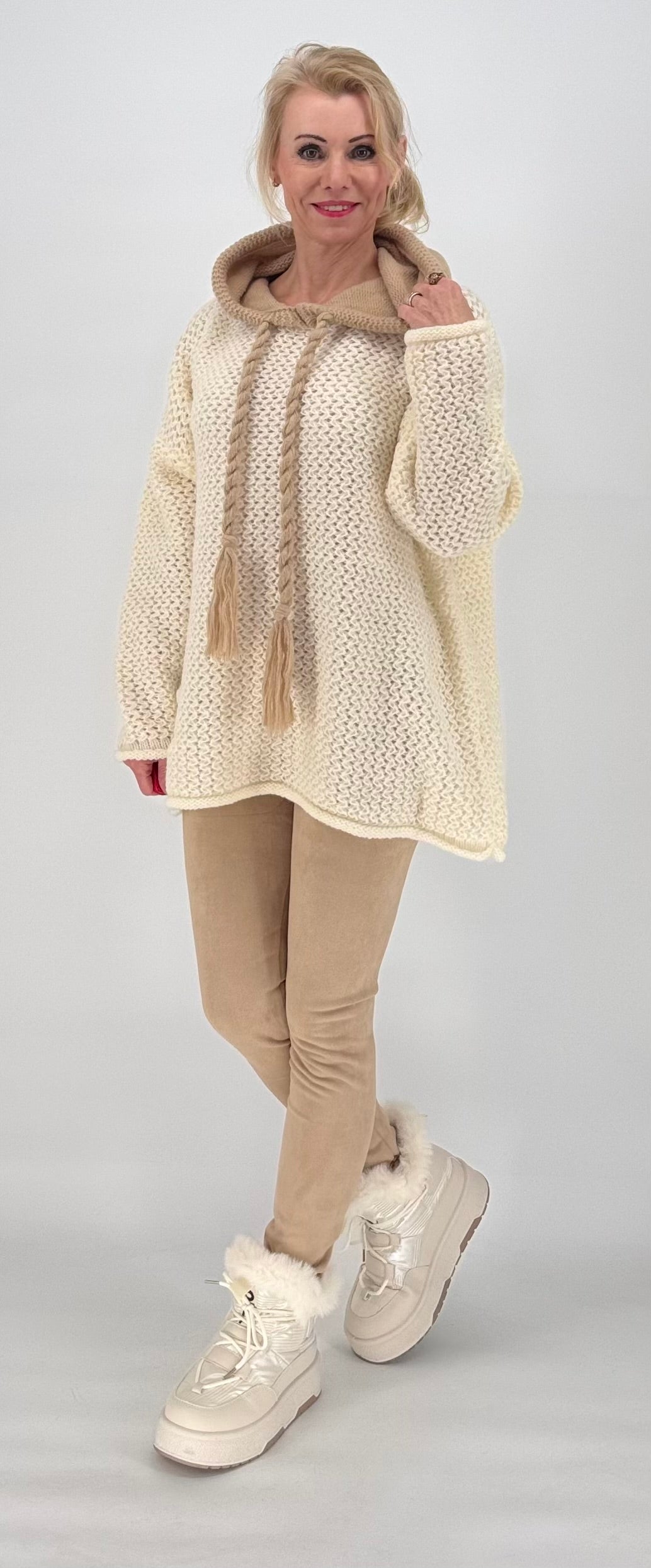 Strickhoodie Bicolor Creme