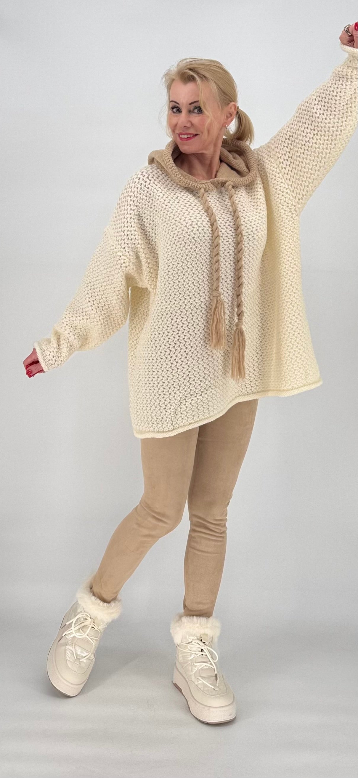 Strickhoodie Bicolor Creme