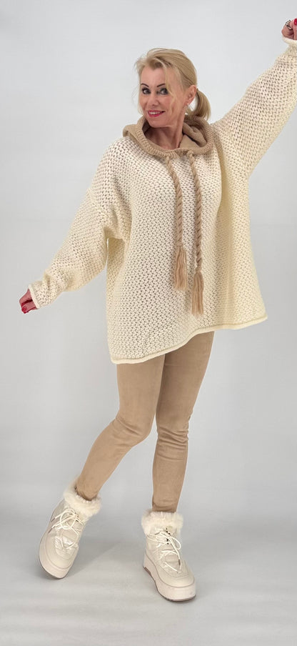 Strickhoodie Bicolor Creme
