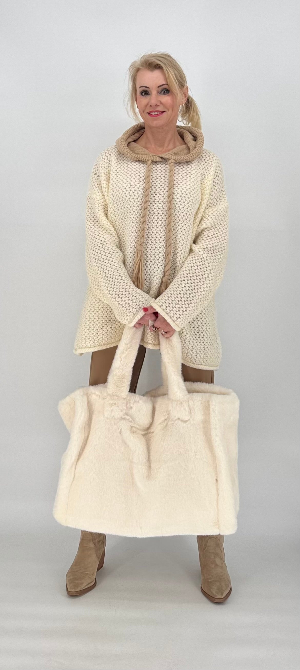 Strickhoodie Bicolor Creme