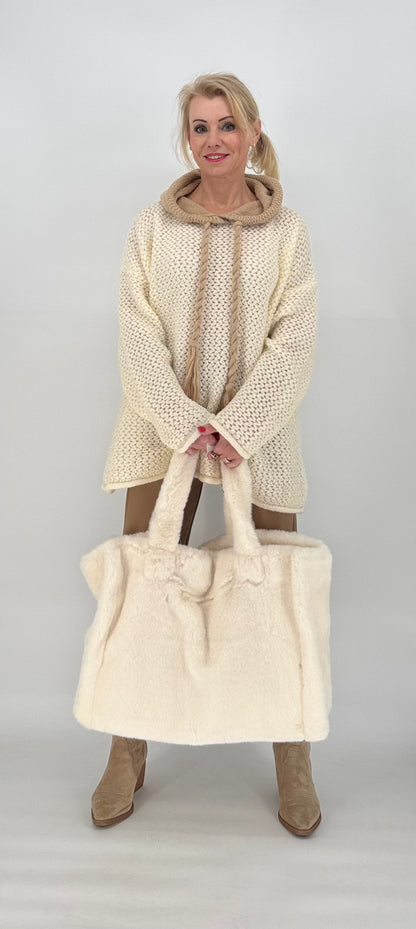 Strickhoodie Bicolor Creme