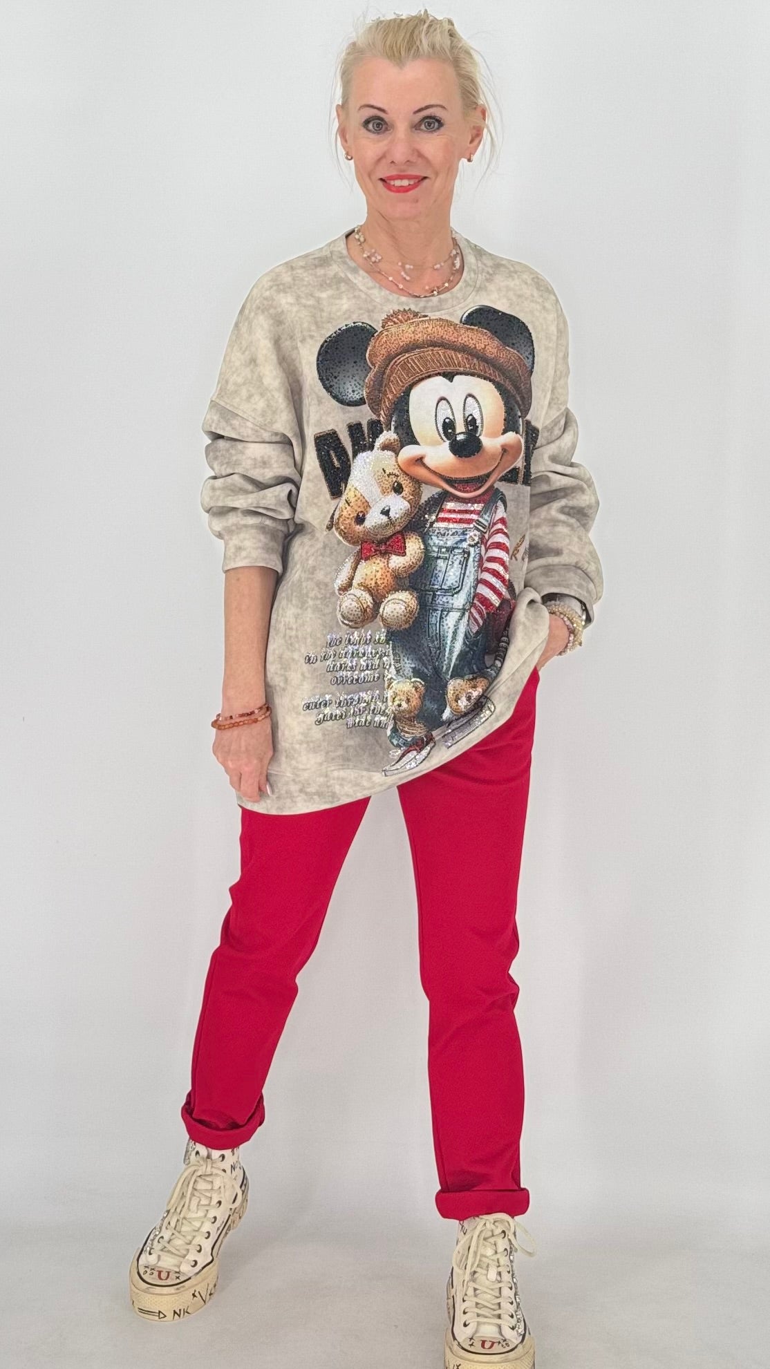 Oversized Sweatshirt mit Statement-Print, Beige