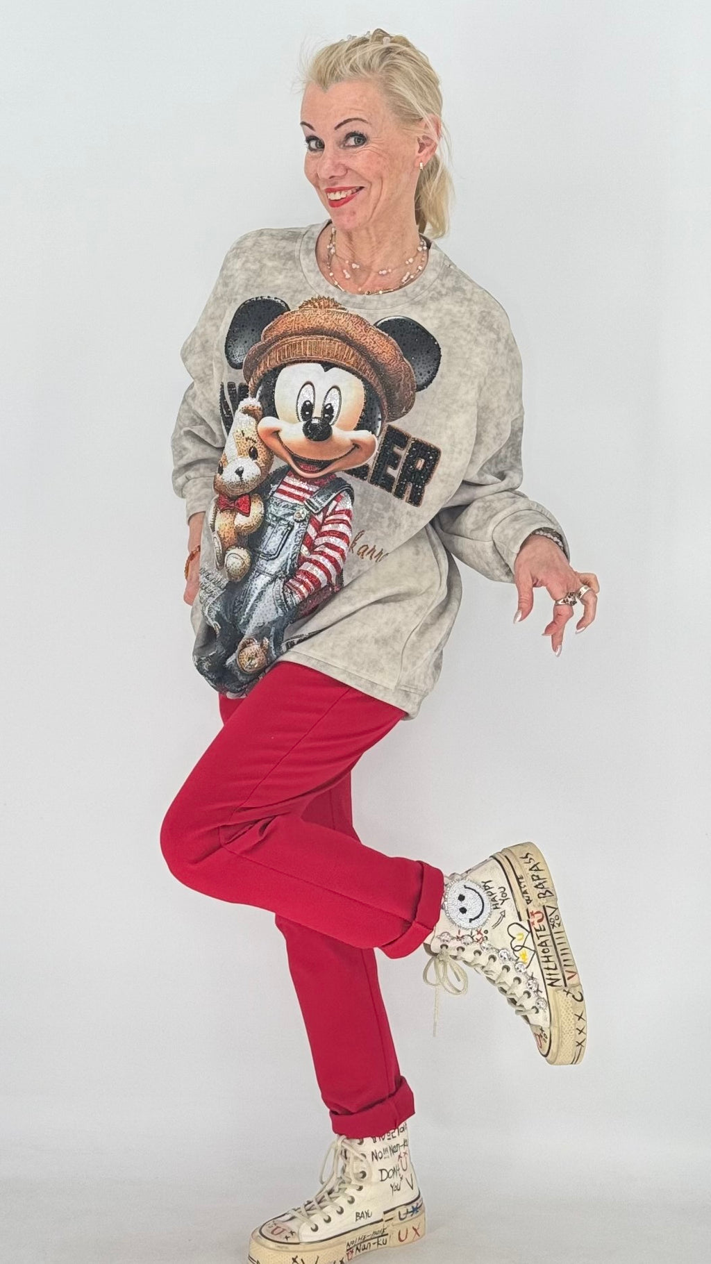 Oversized Sweatshirt mit Statement-Print, Beige