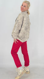 Oversized Sweatshirt mit Statement-Print, Beige