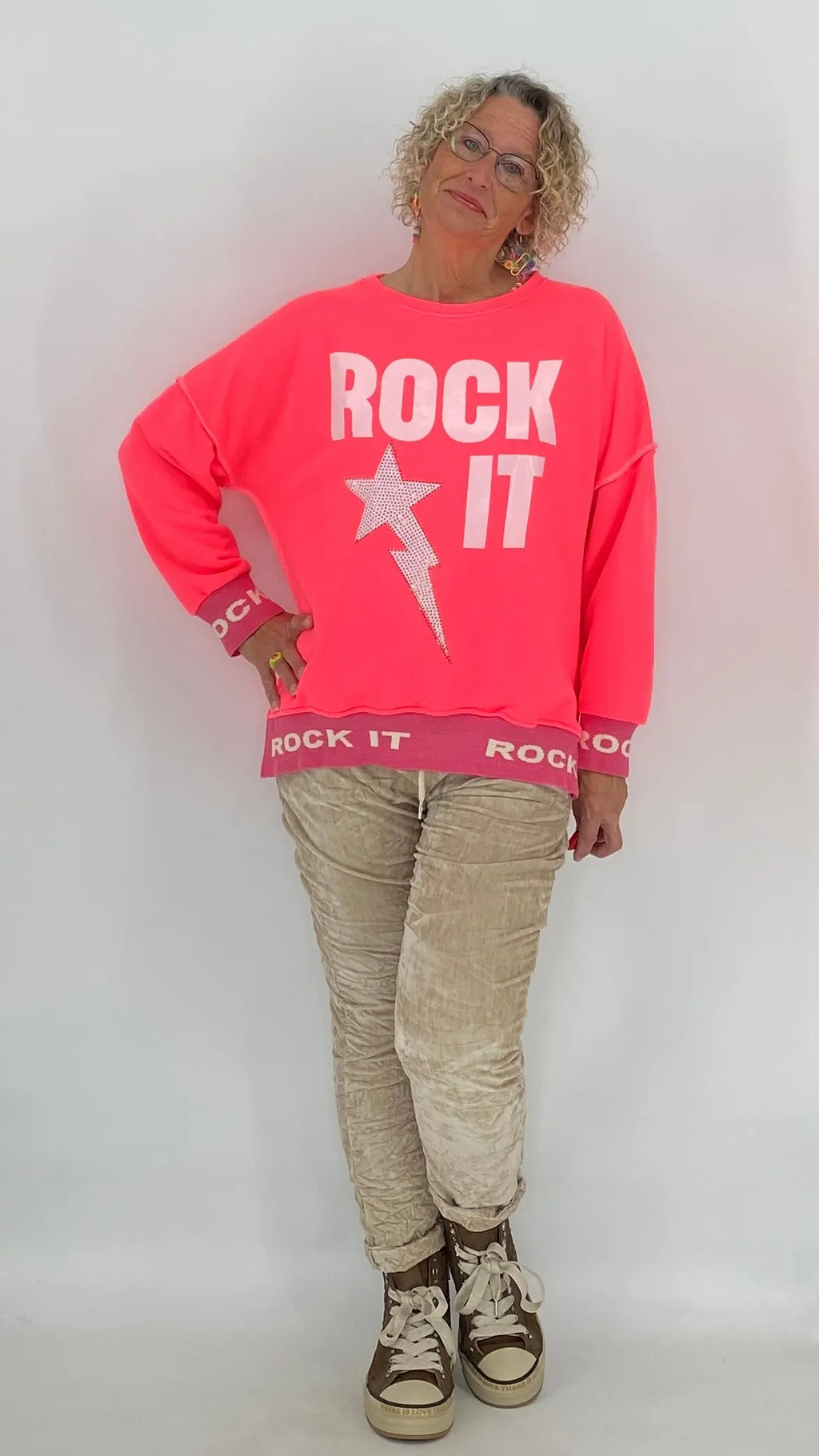 Sweatshirt "Rock"in pink, orange, beige - By Elena FashionBy Elena Fashion