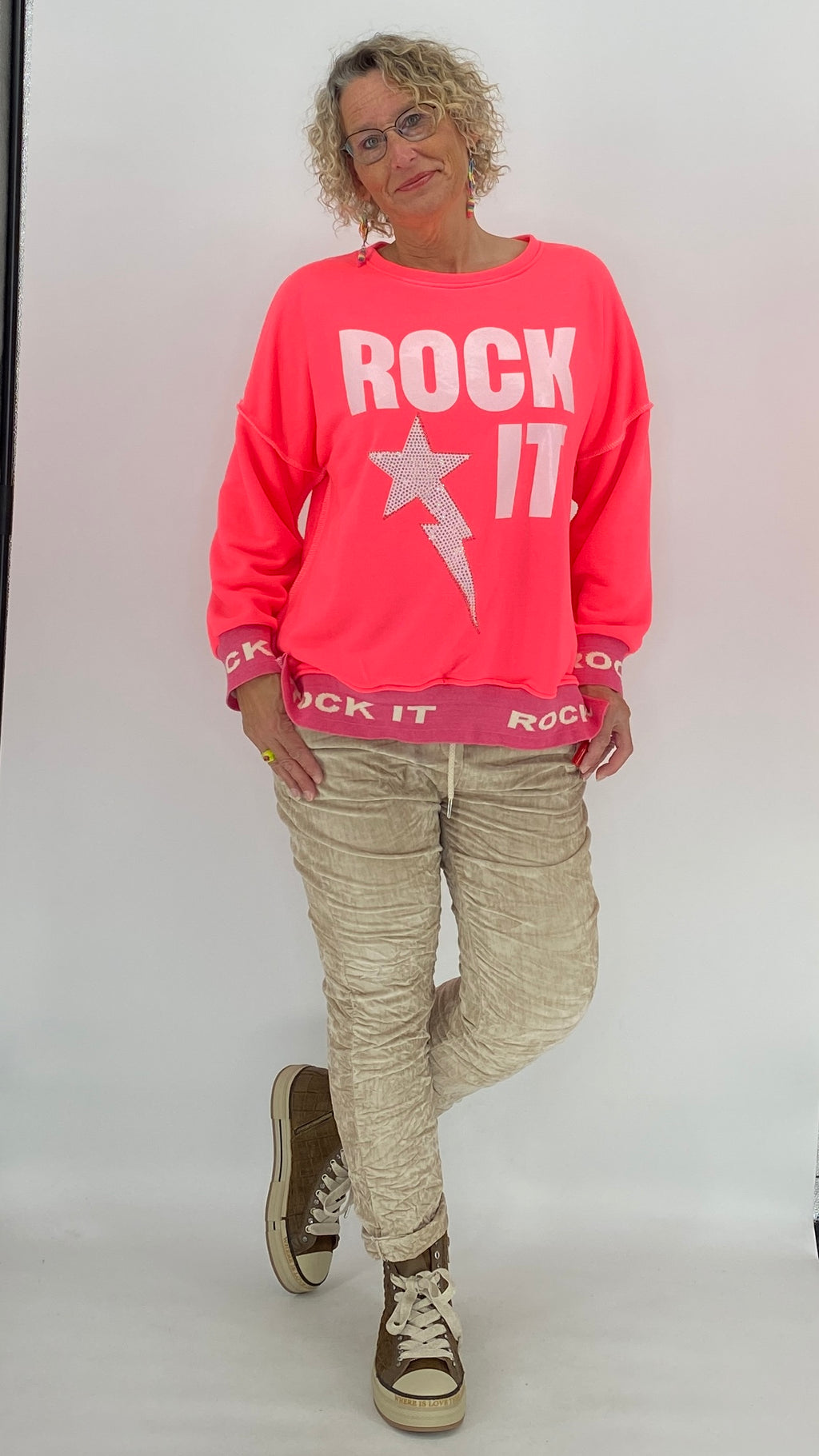 Sweatshirt "Rock"in pink, orange, beige