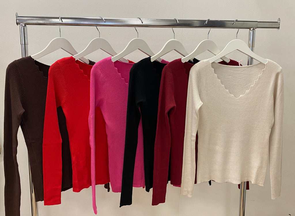 Feinripp Pullover, creme, pink, rot, braun, schwarz, bordo