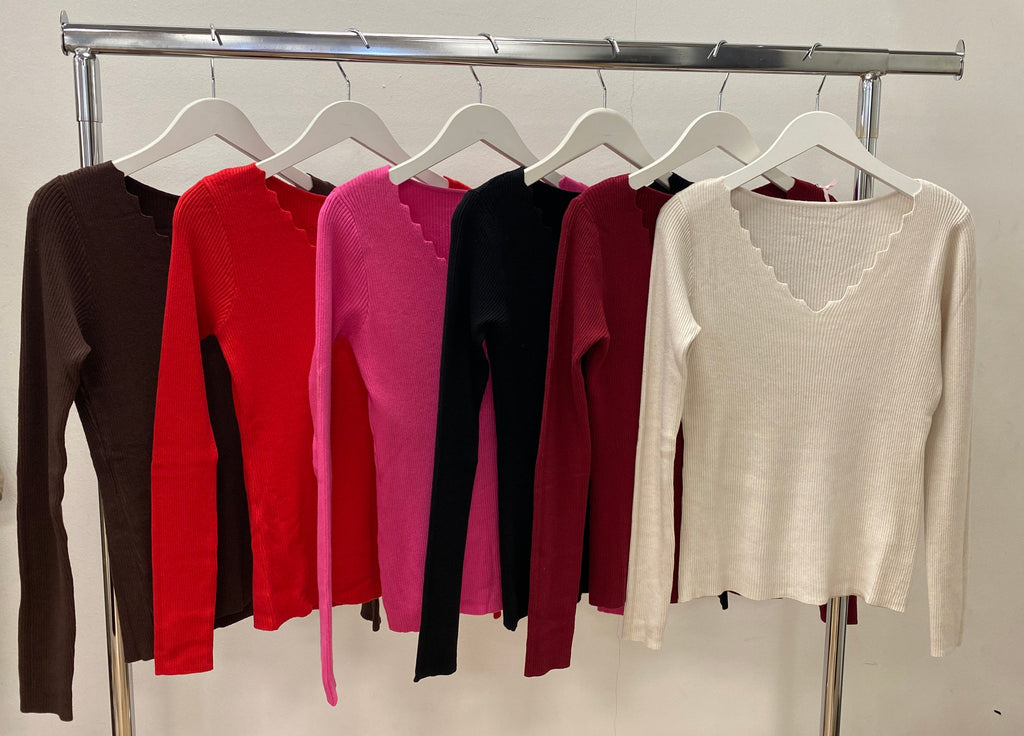 Feinripp Pullover, creme, pink, rot, braun, schwarz, bordo