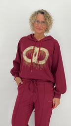 Sweatshirt mit Kapuze, bordo, schwarz, beige