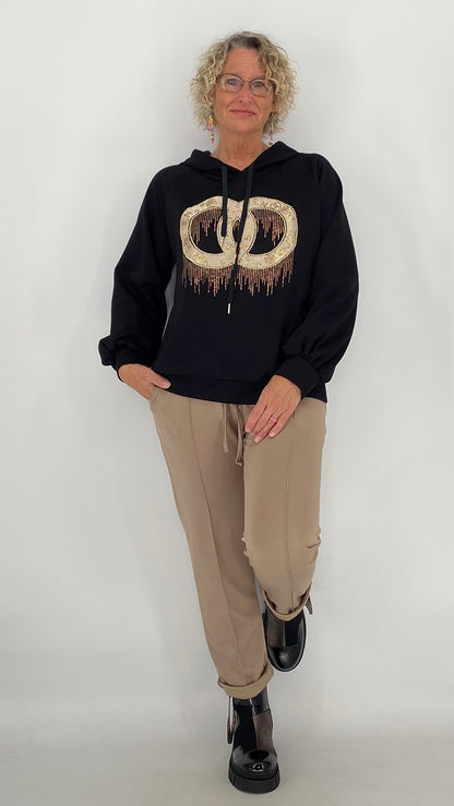 Hose mit genähter Bügelfalte, bordo, beige