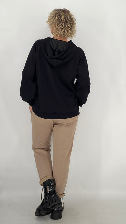Sweatshirt mit Kapuze, bordo, schwarz, beige