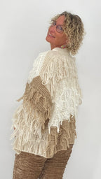 Strickjacke mit Fransen, creme/beige
