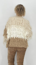 Strickjacke mit Fransen, creme/beige