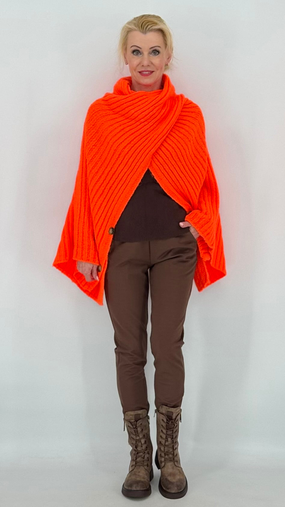 Poncho mit Knöpfen, neonorange