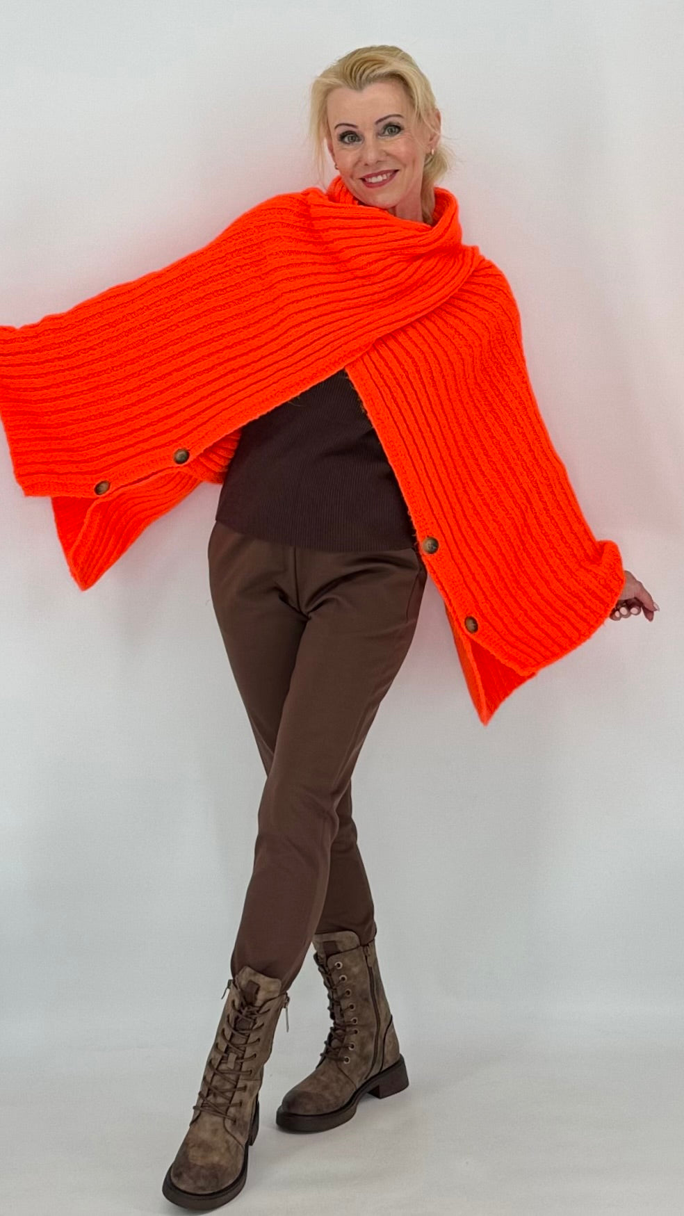 Poncho mit Knöpfen, neonorange